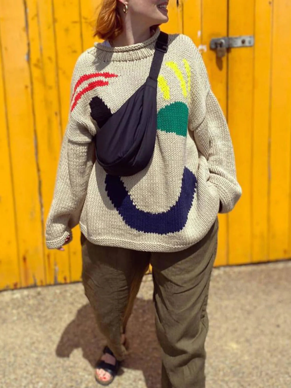 Oversized Graffiti Wicked Grin Graphic Sweater
