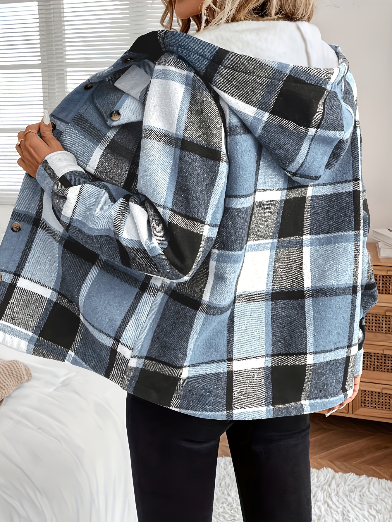 Casual Plaid Hooded Fleece Jacket
