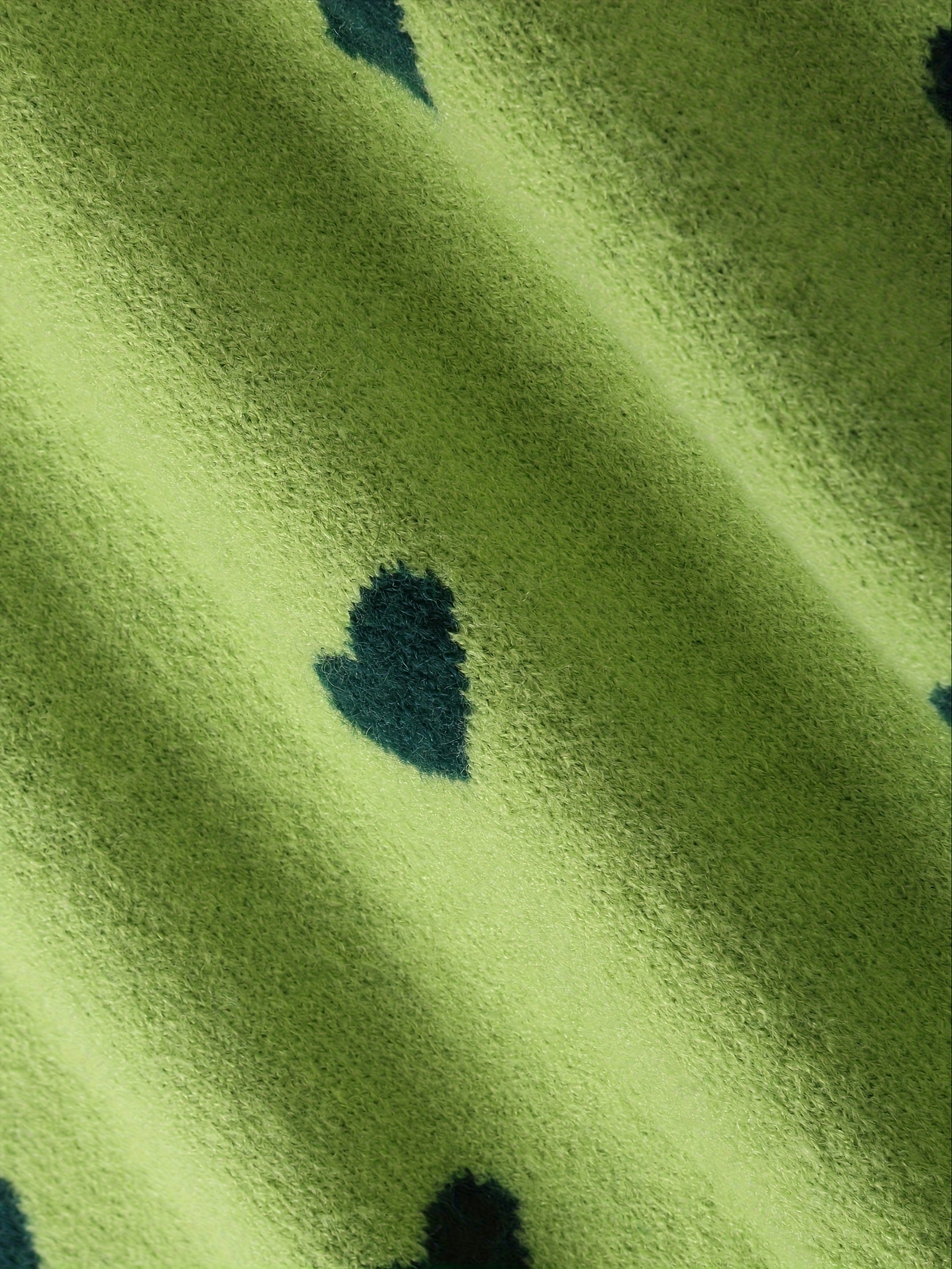 Green Heart High Neck Loose Sweater