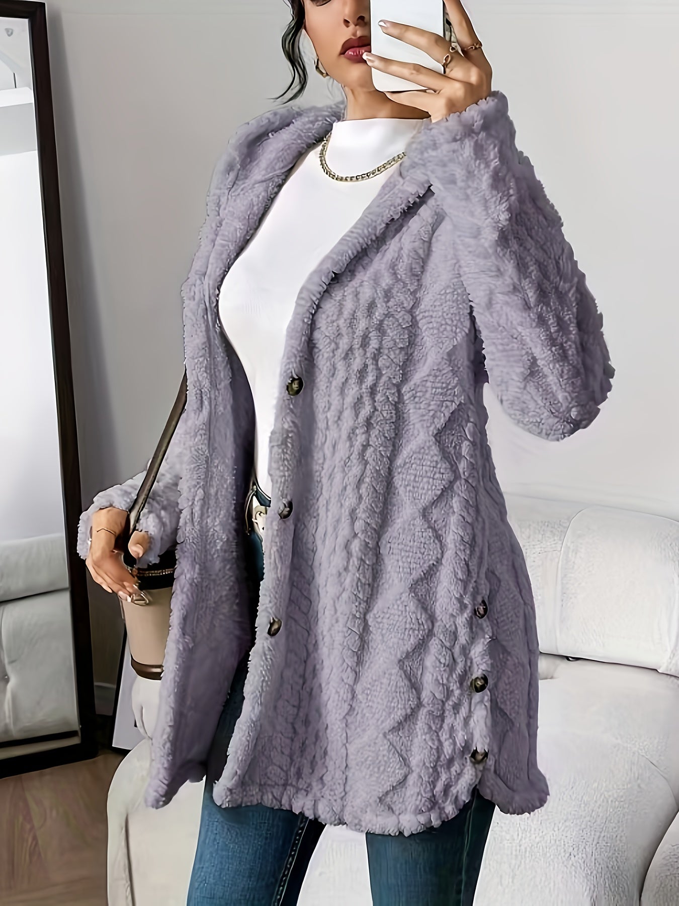 Plush Diamond Hooded Longline Cardigan