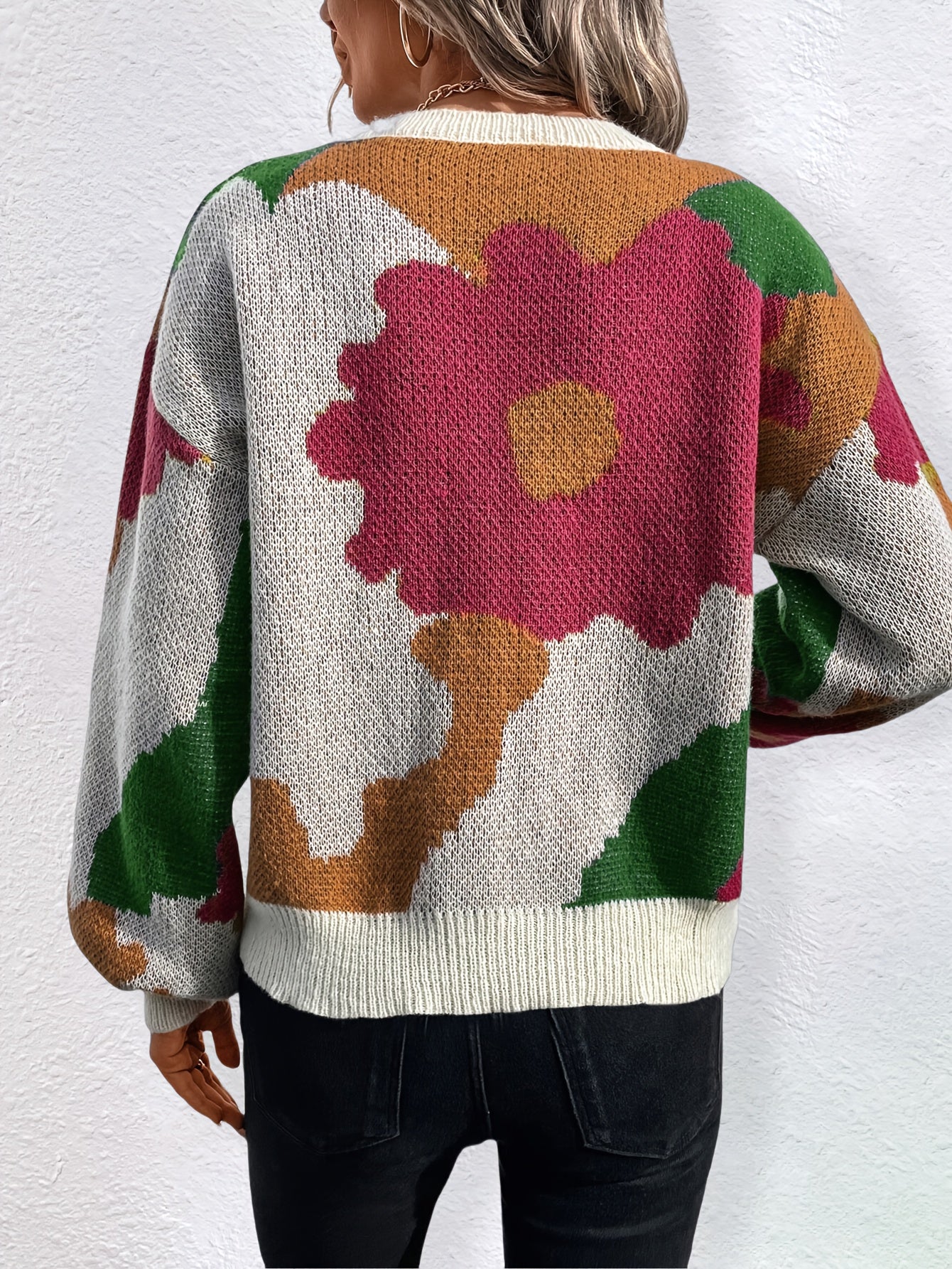Bloemen ronde hals vakantietrui herfst winter