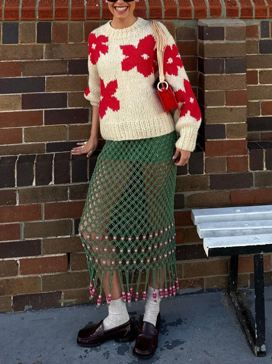 Versatile Floral Crew Neck Sweater