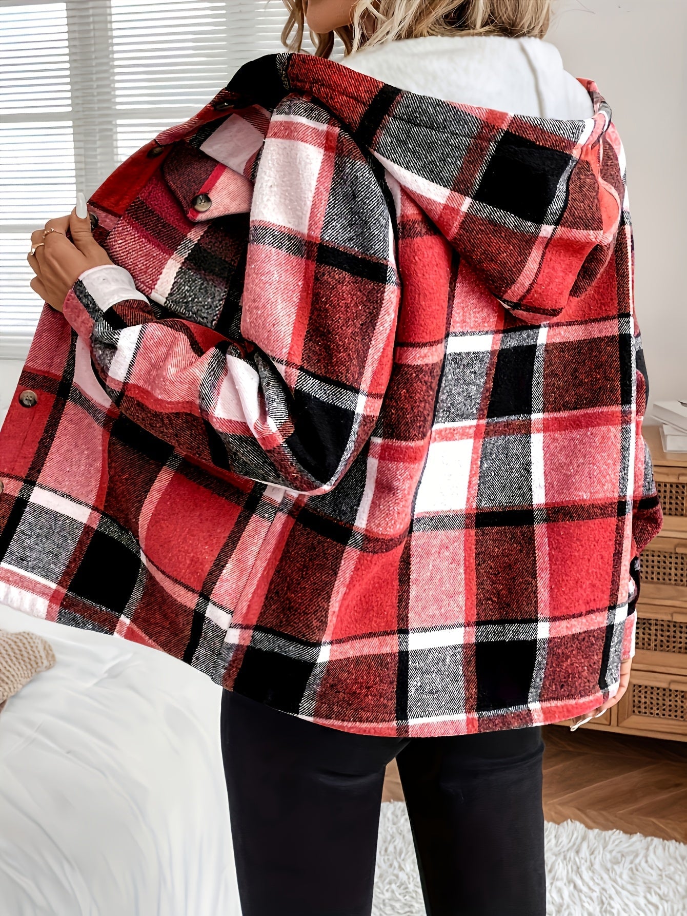 Casual Plaid Hooded Fleece Jacket