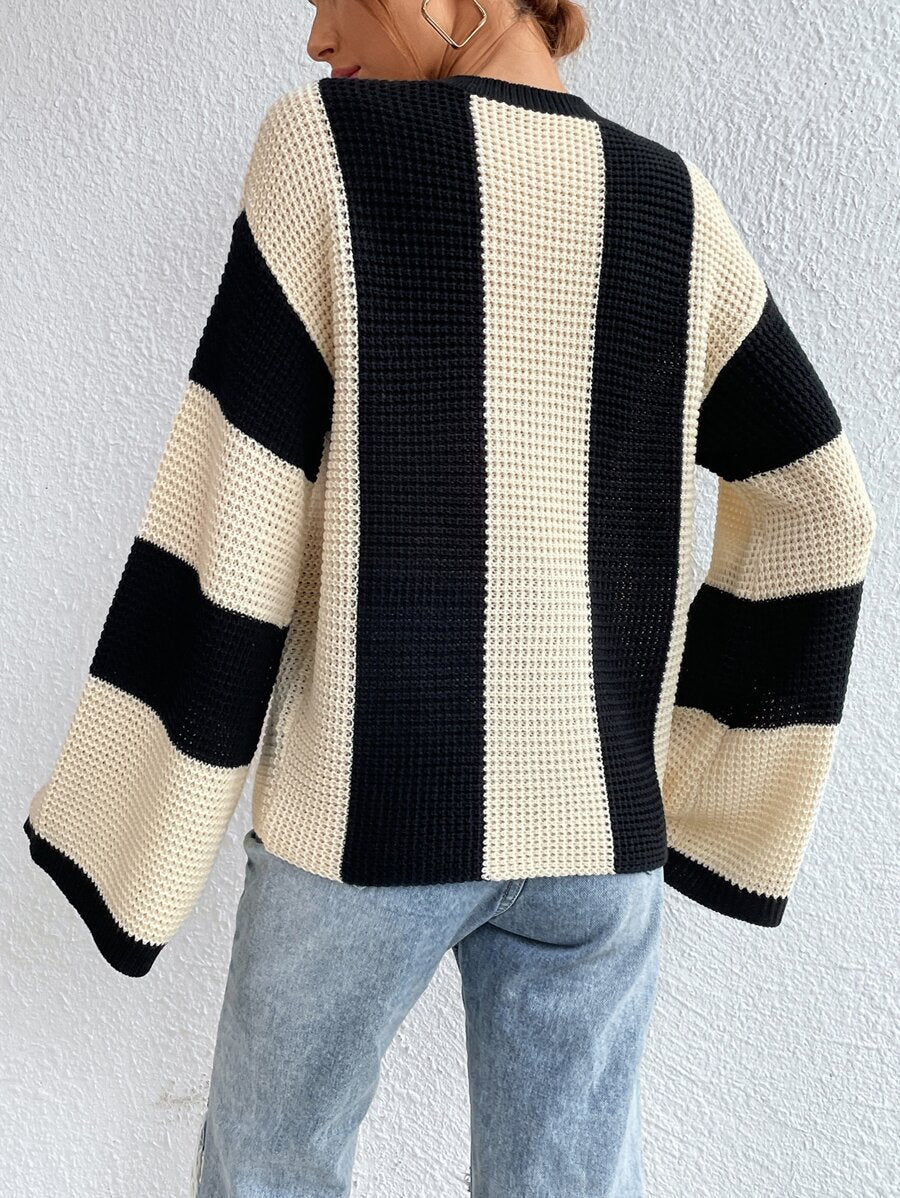 Loose Batwing Colorblock Long Sleeve Sweater