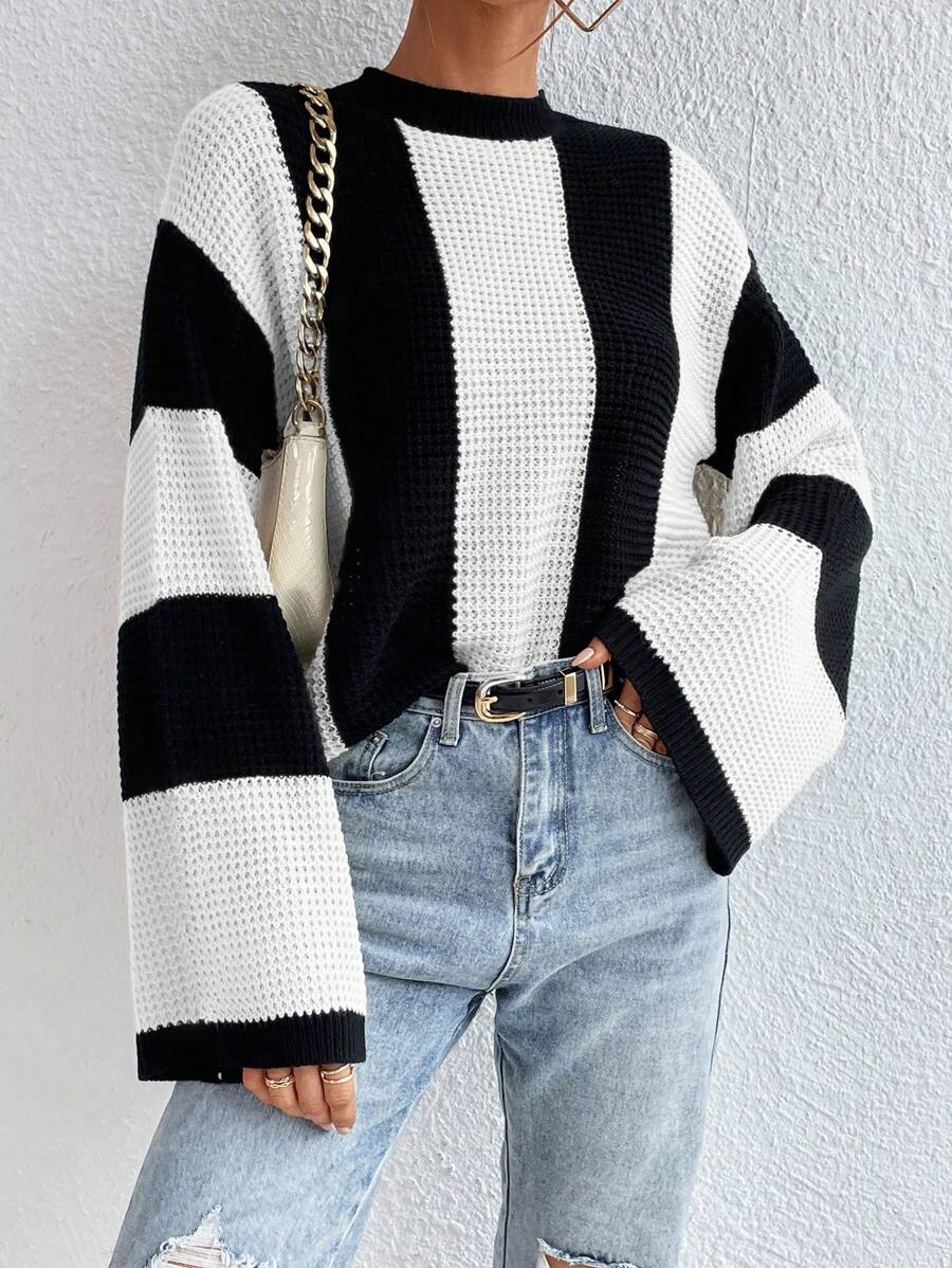 Loose Batwing Colorblock Long Sleeve Sweater