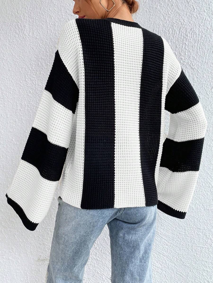 Loose Batwing Colorblock Long Sleeve Sweater