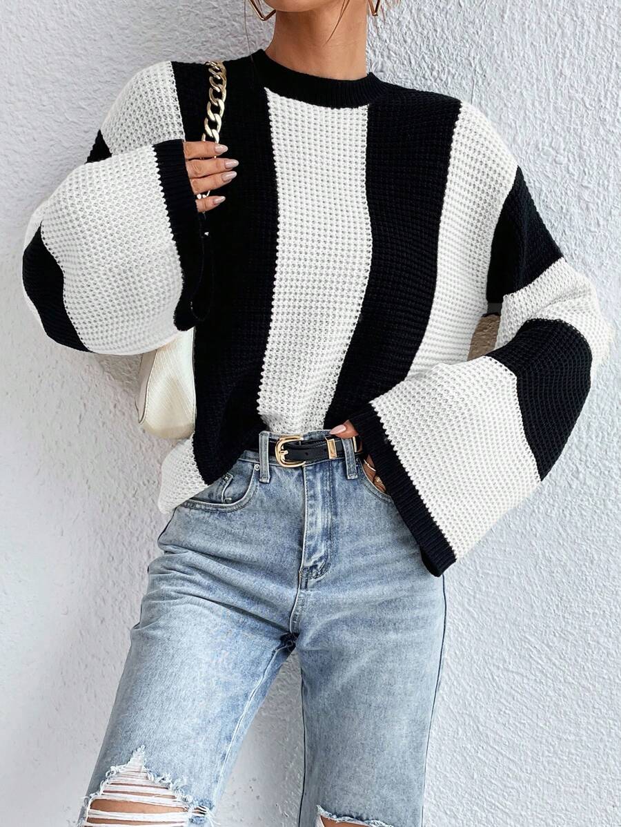 Loose Batwing Colorblock Long Sleeve Sweater