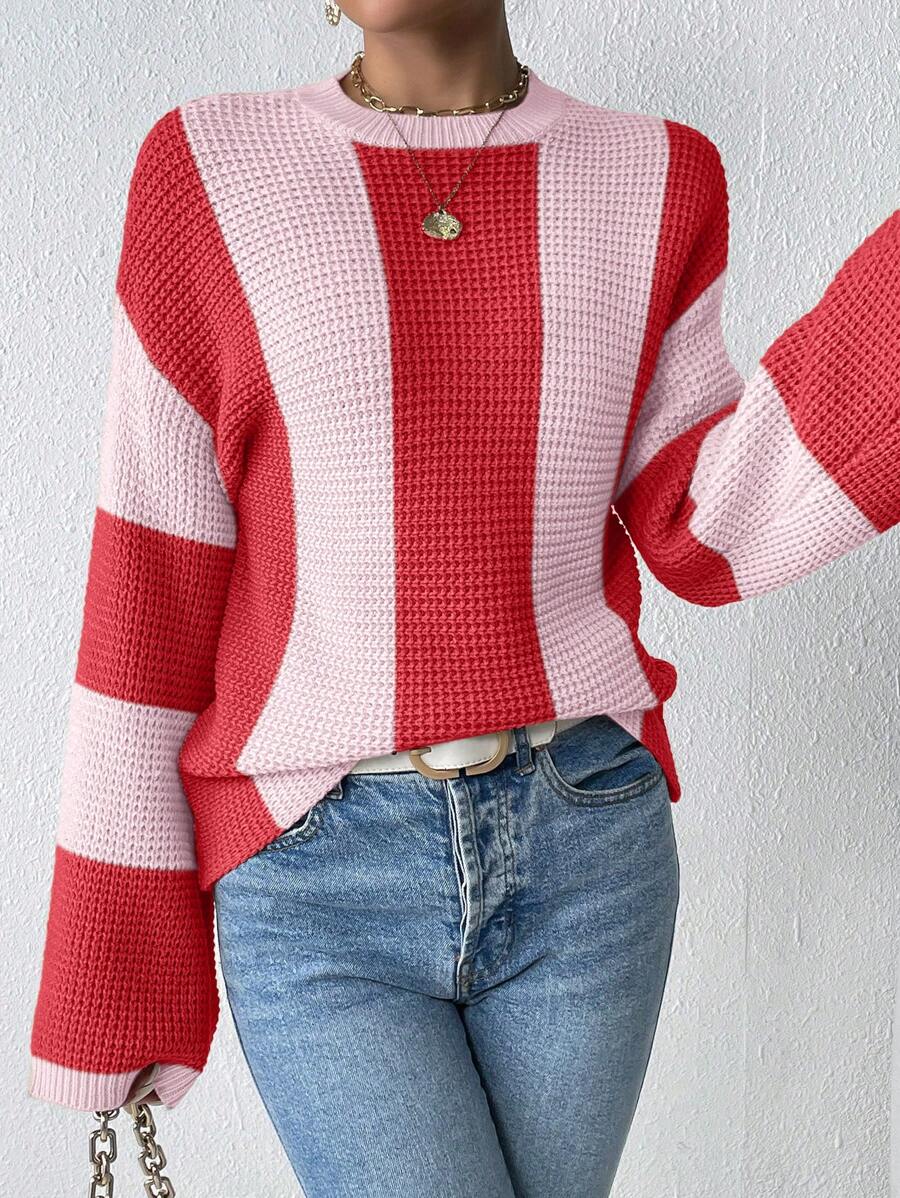 Loose Batwing Colorblock Long Sleeve Sweater