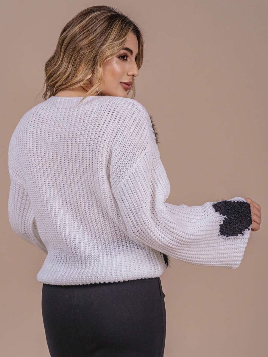 Oversized Heart Fleece Knit Sweater