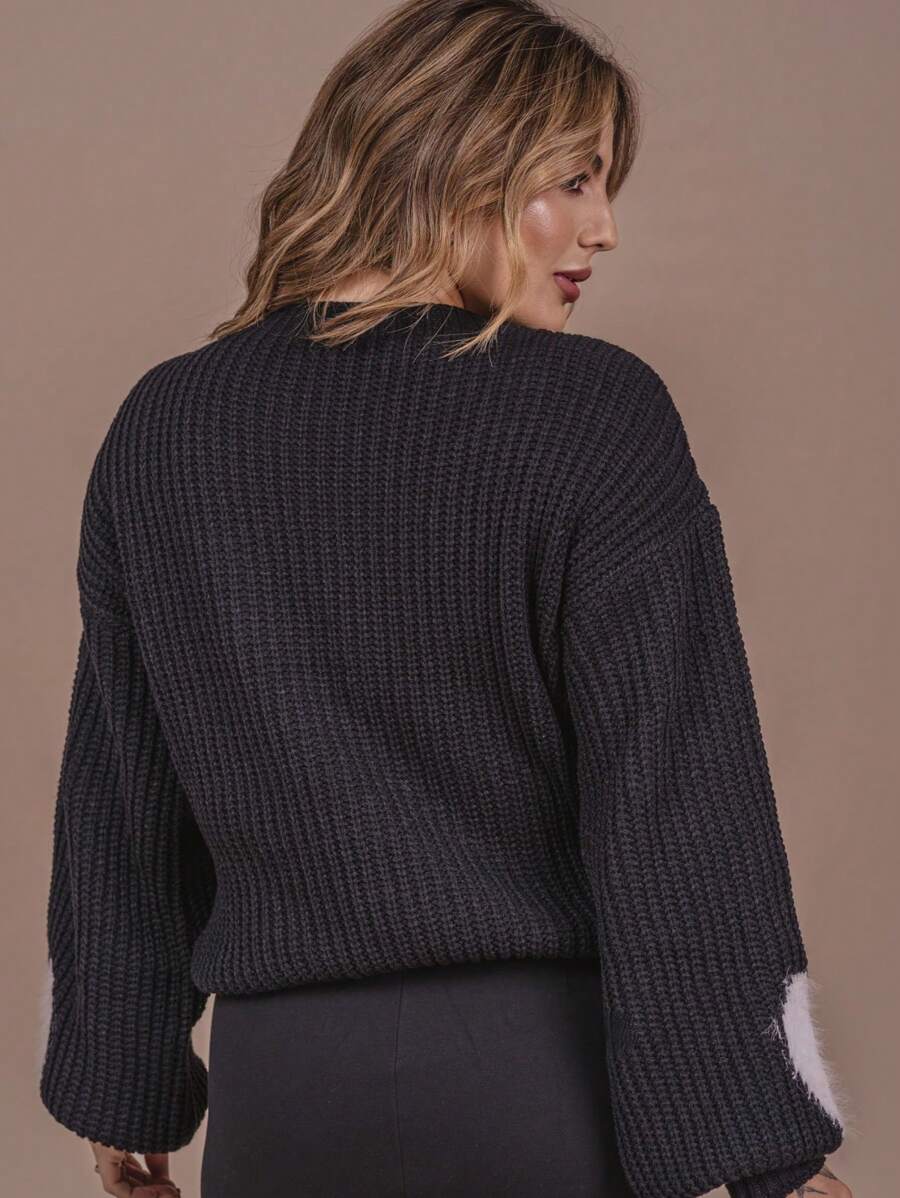 Oversized Heart Fleece Knit Sweater
