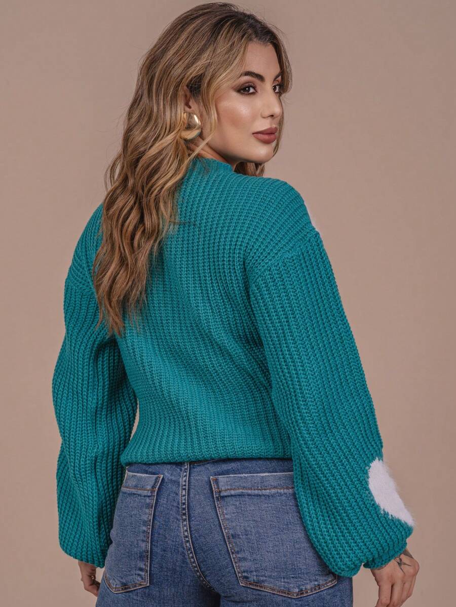 Oversized Heart Fleece Knit Sweater