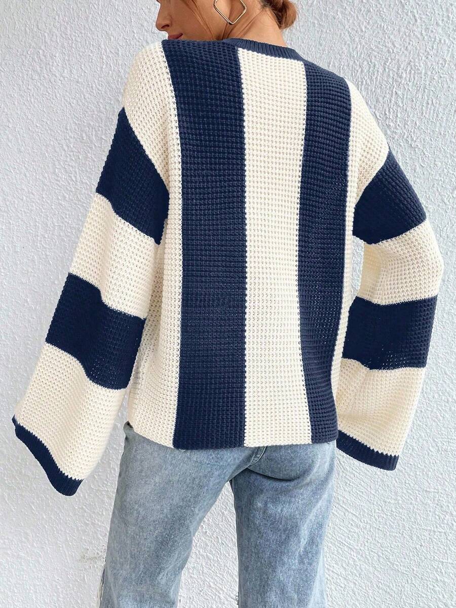 Loose Batwing Colorblock Long Sleeve Sweater
