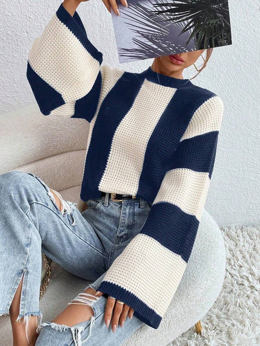 Loose Batwing Colorblock Long Sleeve Sweater