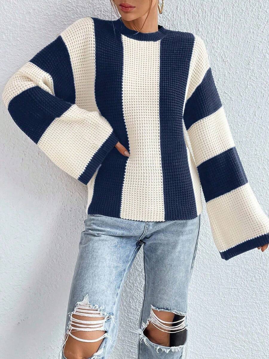 Loose Batwing Colorblock Long Sleeve Sweater