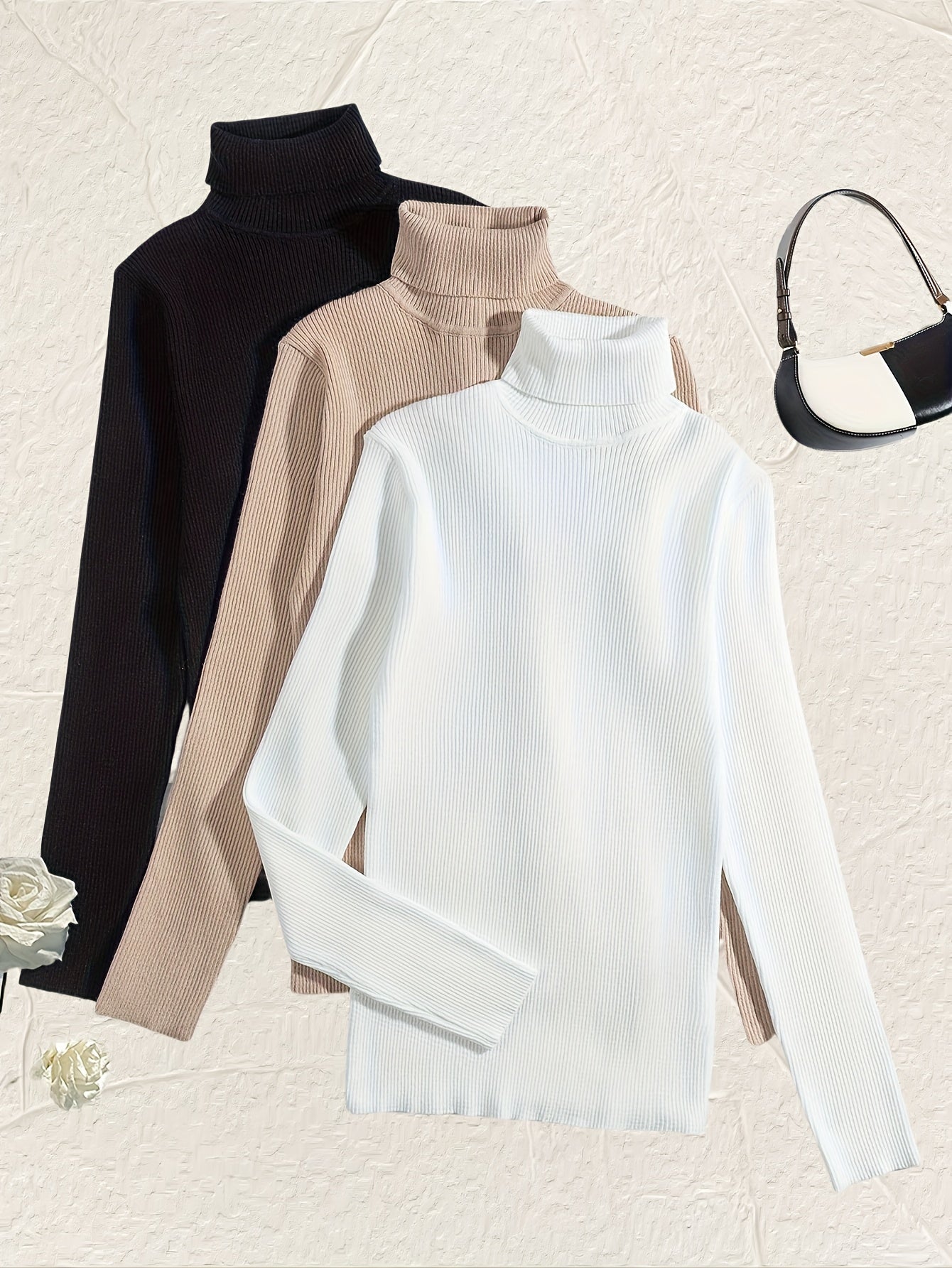 3-Pack Long Sleeve Turtleneck Sweaters