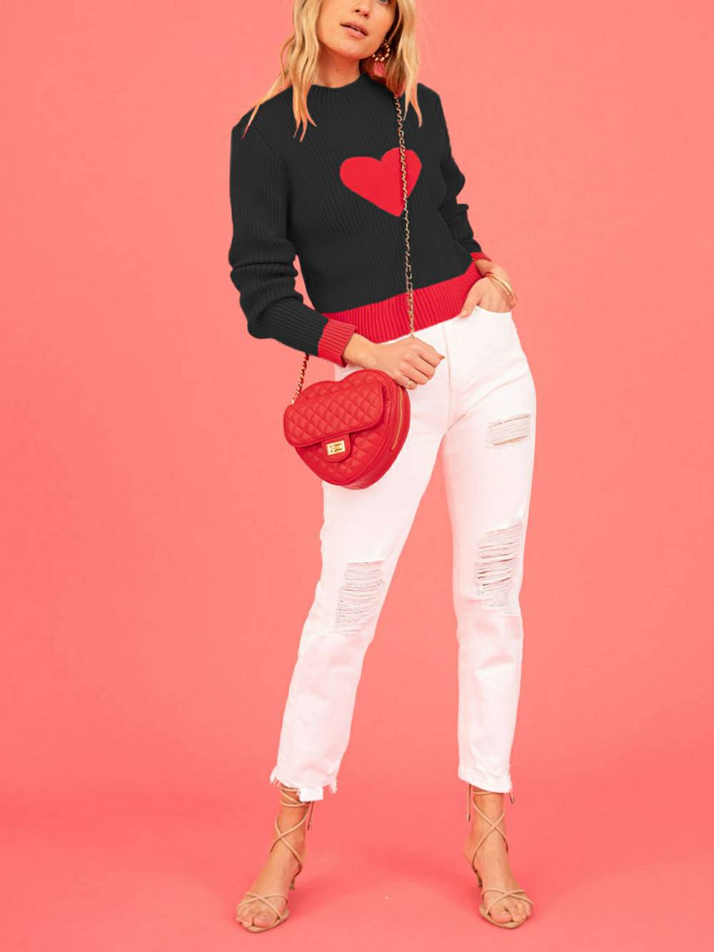 Valentine Heart Turtleneck Knit Sweater
