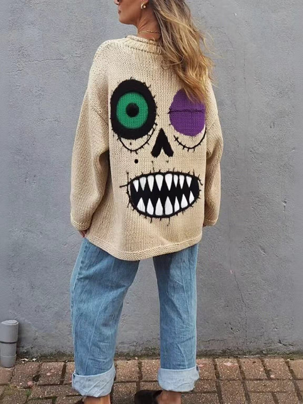 Oversized Graffiti Wicked Grin Graphic Sweater
