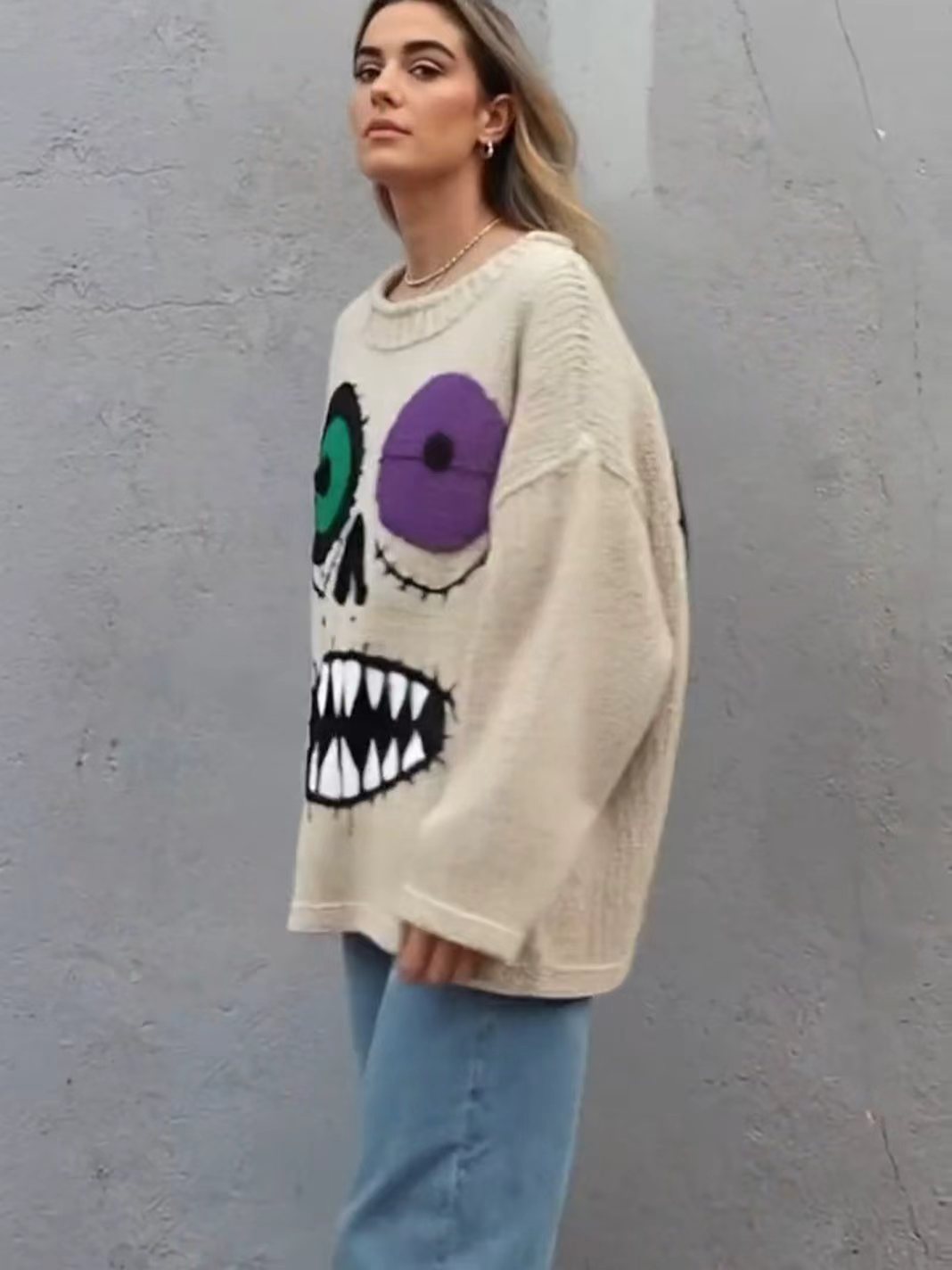 Oversized Graffiti Wicked Grin Graphic Sweater