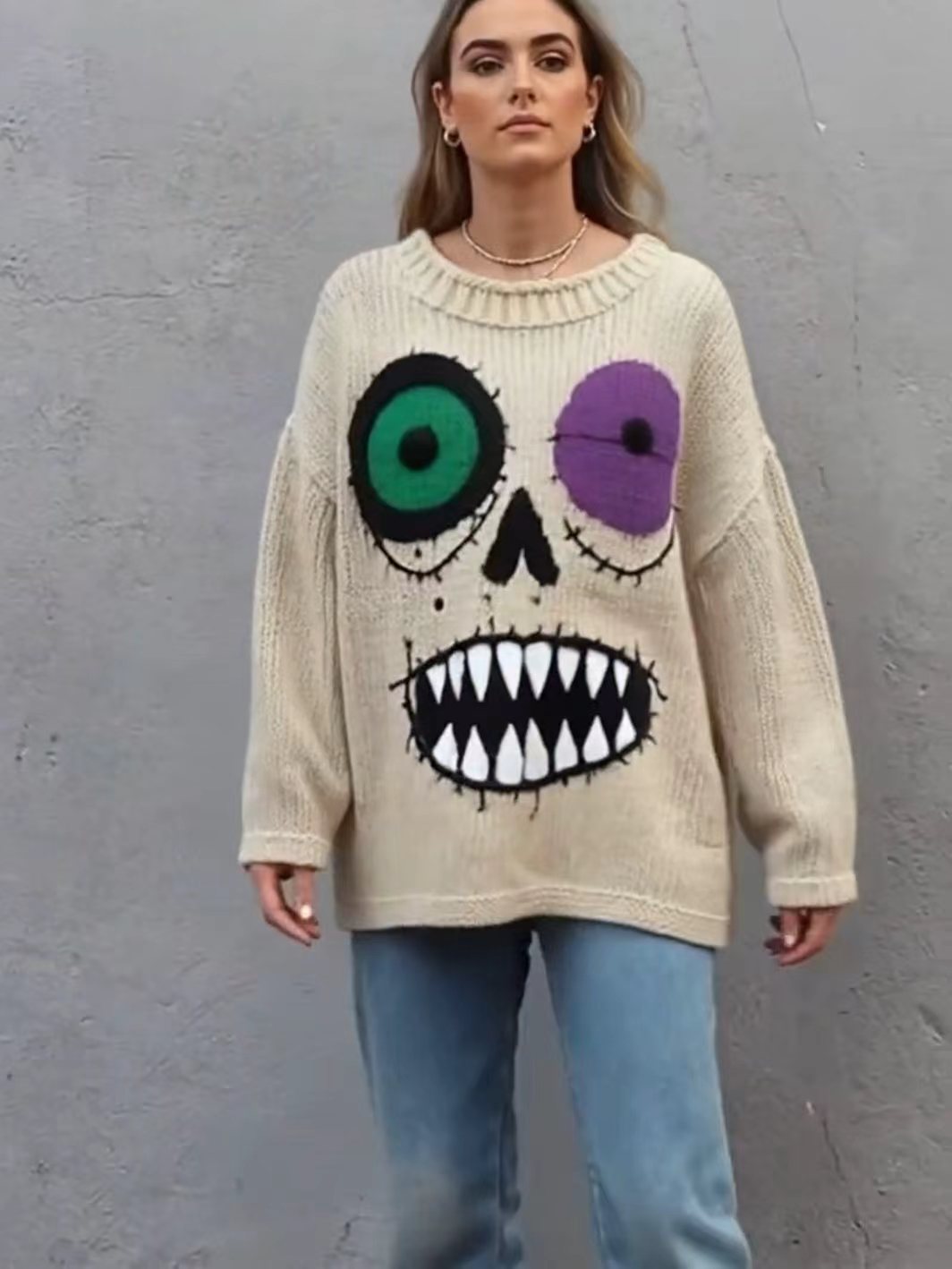 Oversized Graffiti Wicked Grin Graphic Sweater