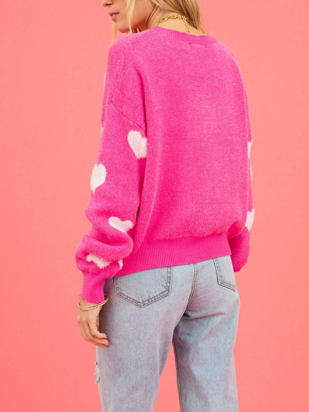 Valentine Heart Pattern Crewneck Pullover