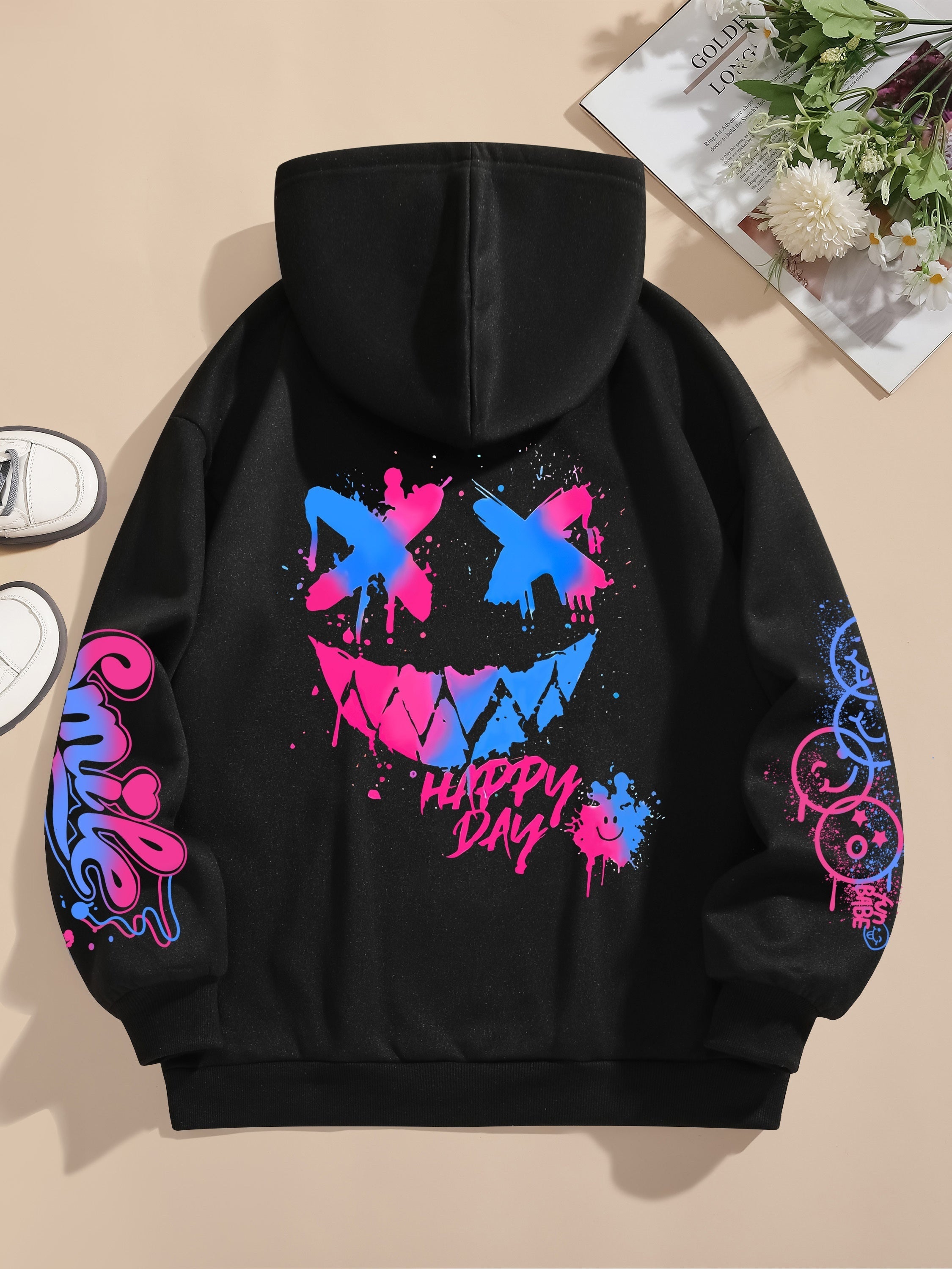 Black Neon Cartoon Glow Hoodie
