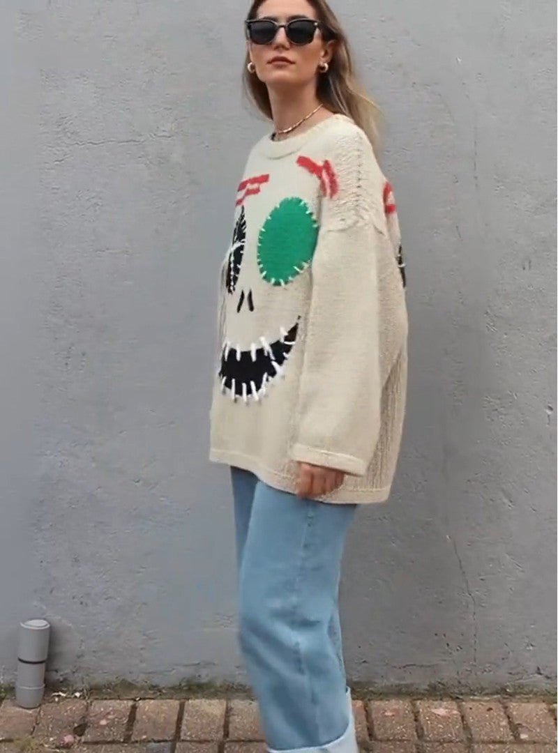 Oversized Graffiti Wicked Grin Graphic Sweater