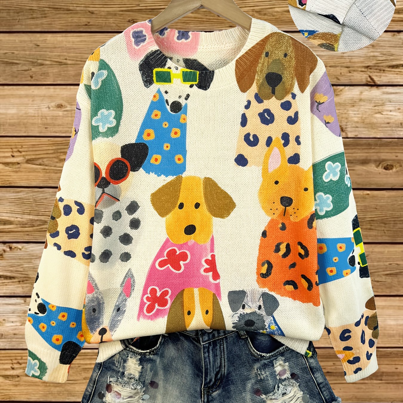 Herfst Winter Hondenprint Trui met Lange Mouwen