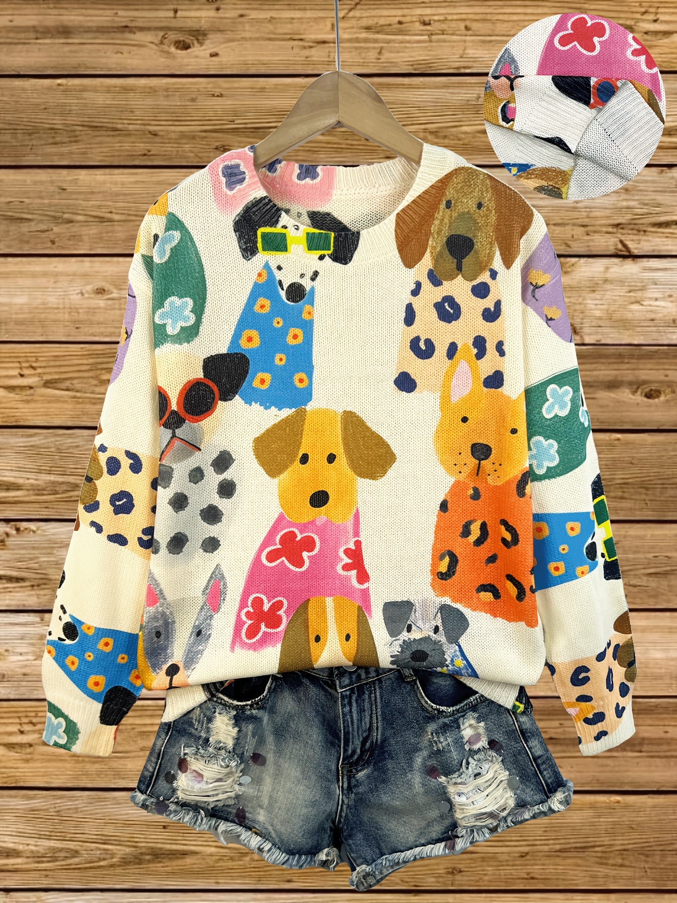 Herfst Winter Hondenprint Trui met Lange Mouwen