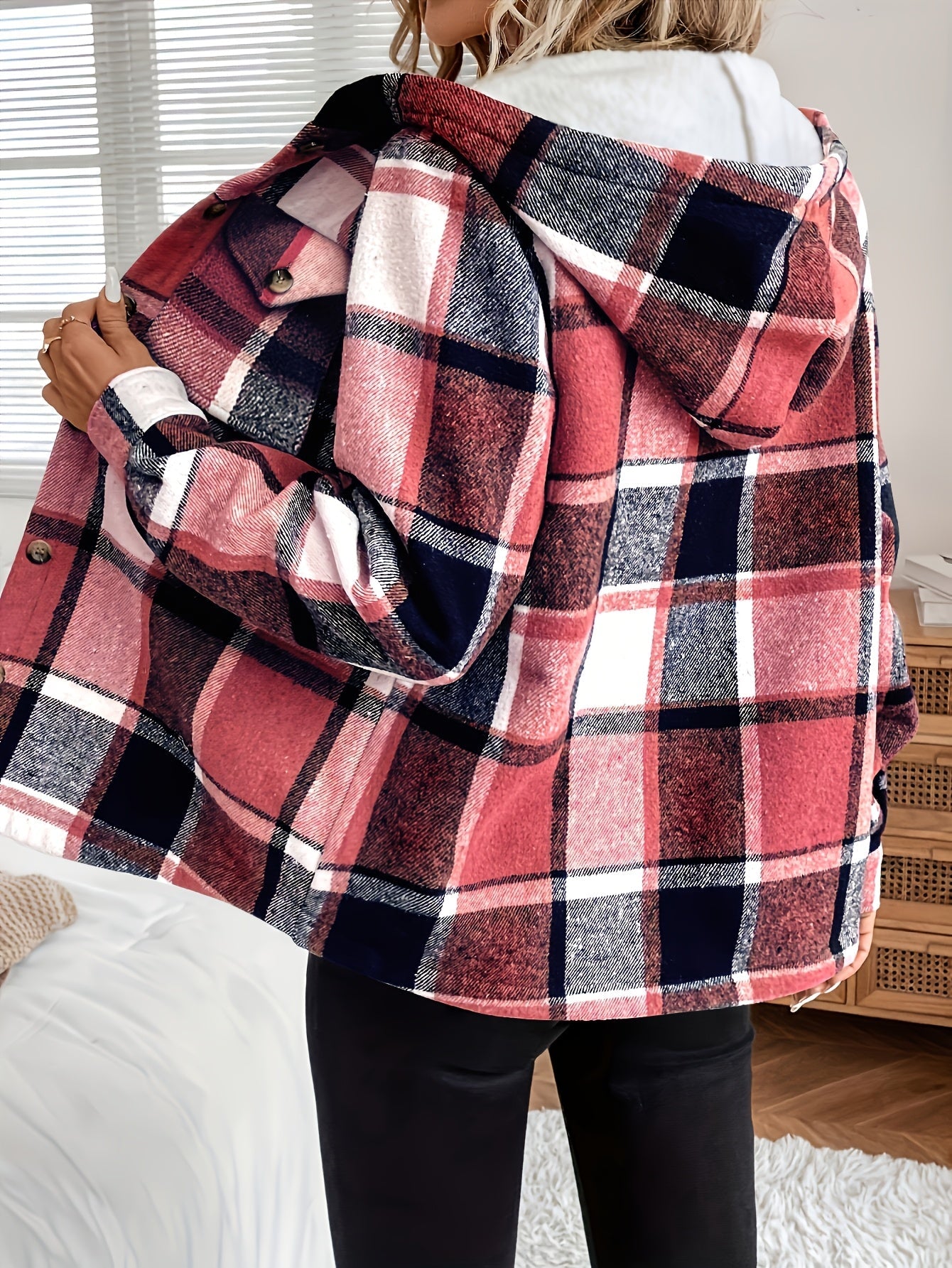Casual Plaid Hooded Fleece Jacket