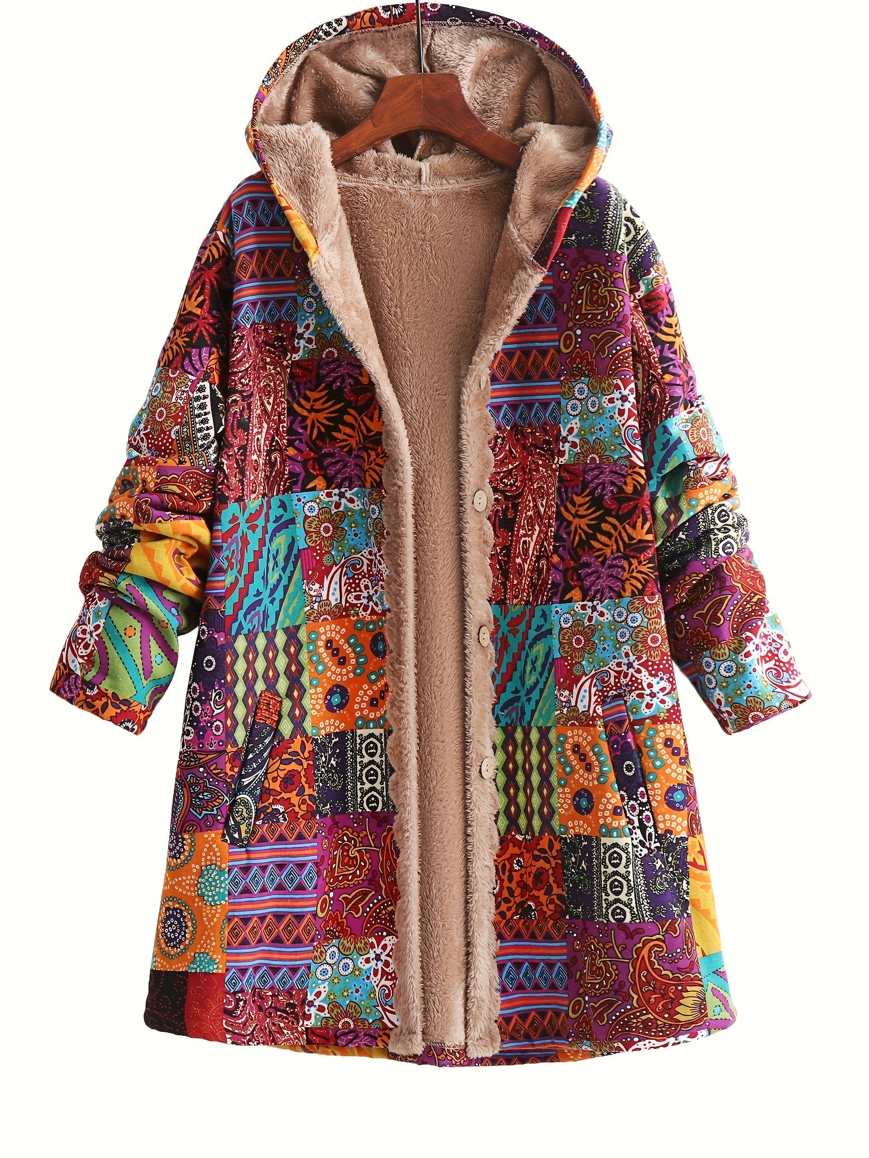 Cozy Floral Fleece-Lined Hooded Jacket