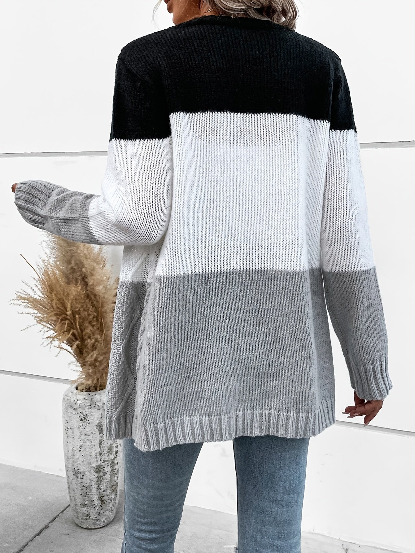 Lightweight Open Front Colorblock Cardigan