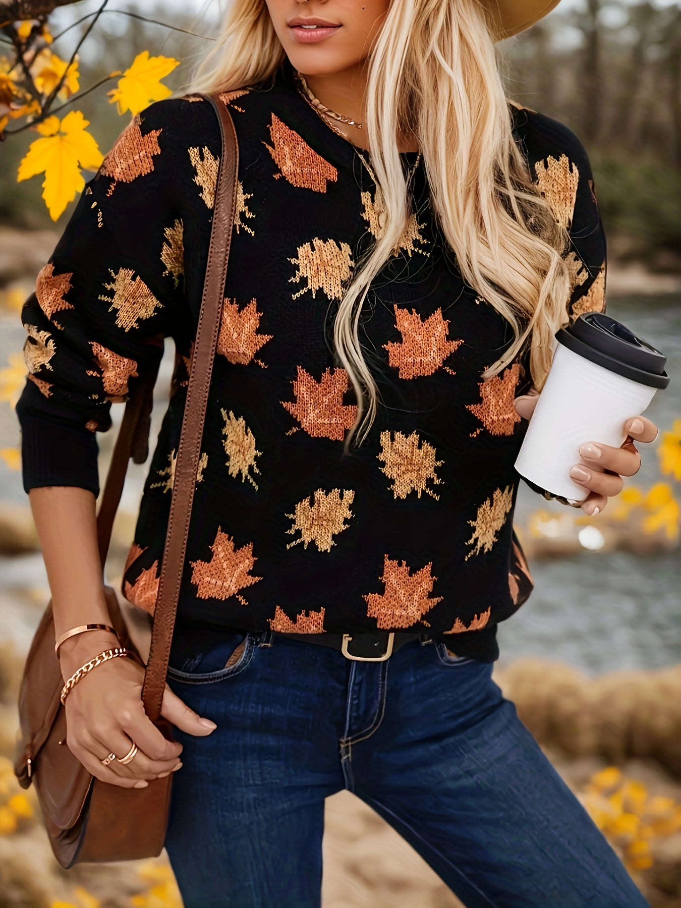 Autumn Leaf Sweater Black Orange