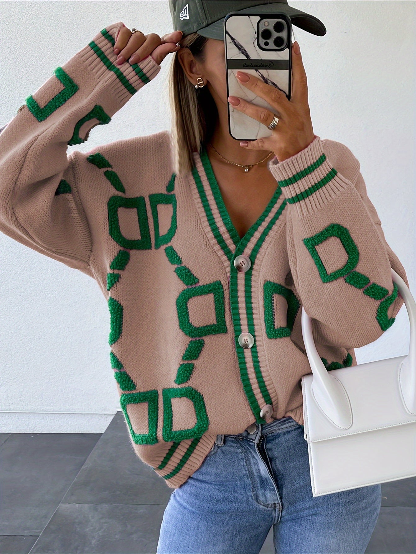 Colorblock V-Neck Button Knit Cardigan