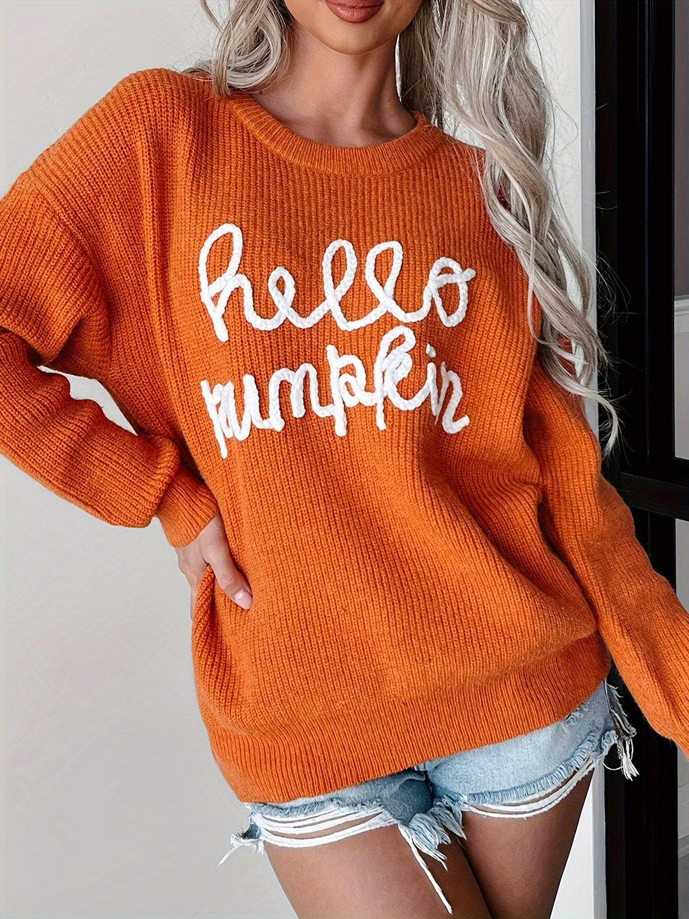 Hello Pumpkin Graphic Sweater Cozy Fall