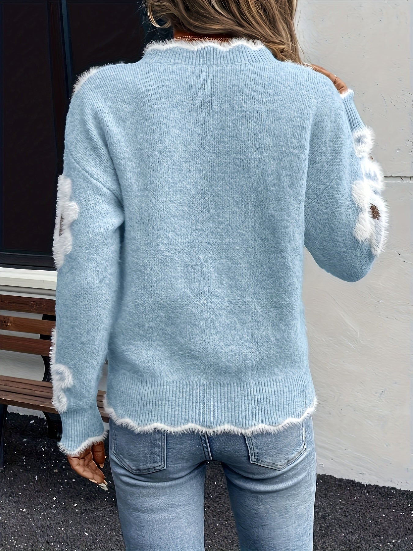 Olive Green Floral Pullover Soft Sweater