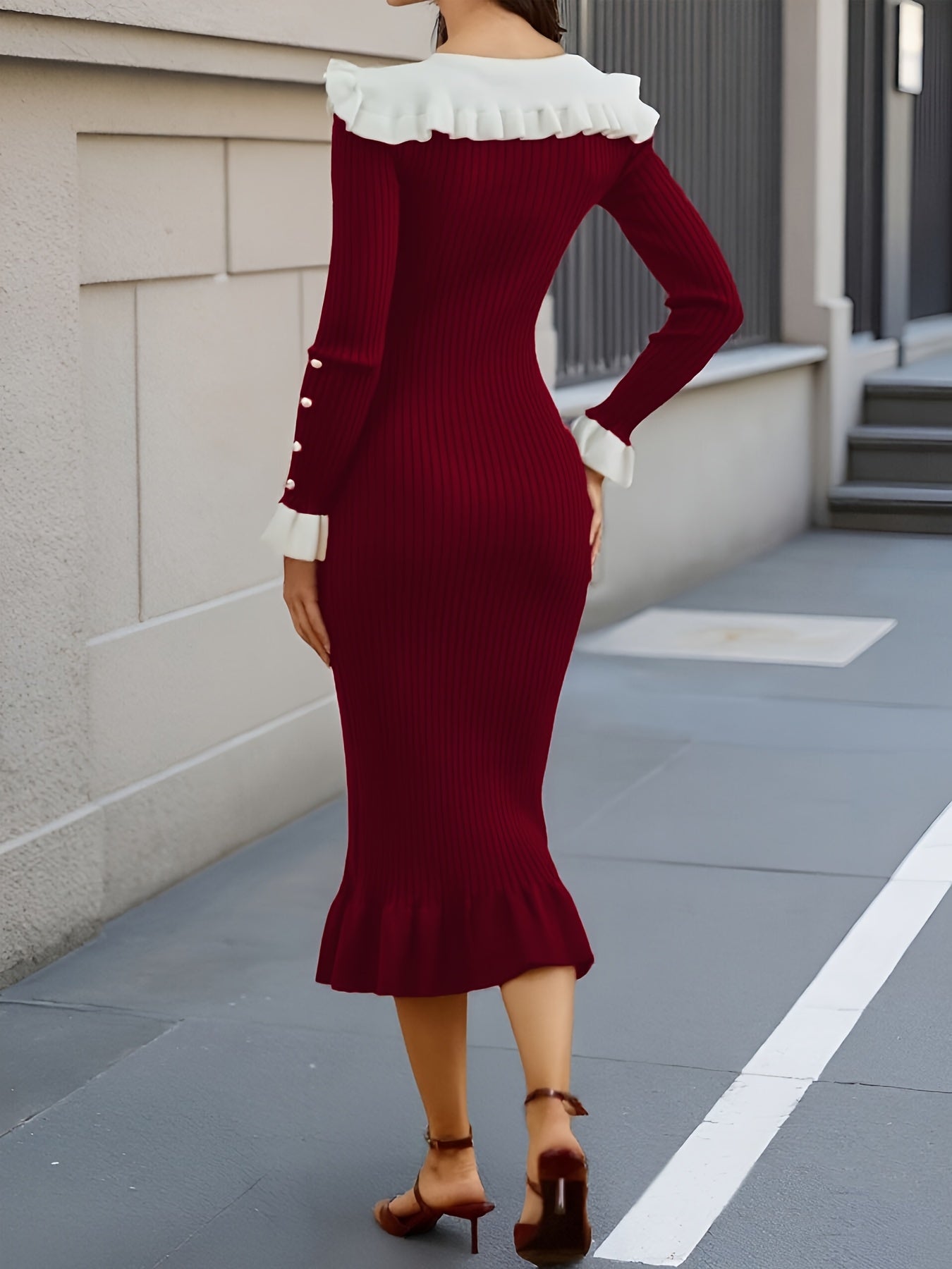 Vintage European French Ruffle Sweater Dress