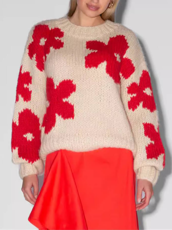 Versatile Floral Crew Neck Sweater