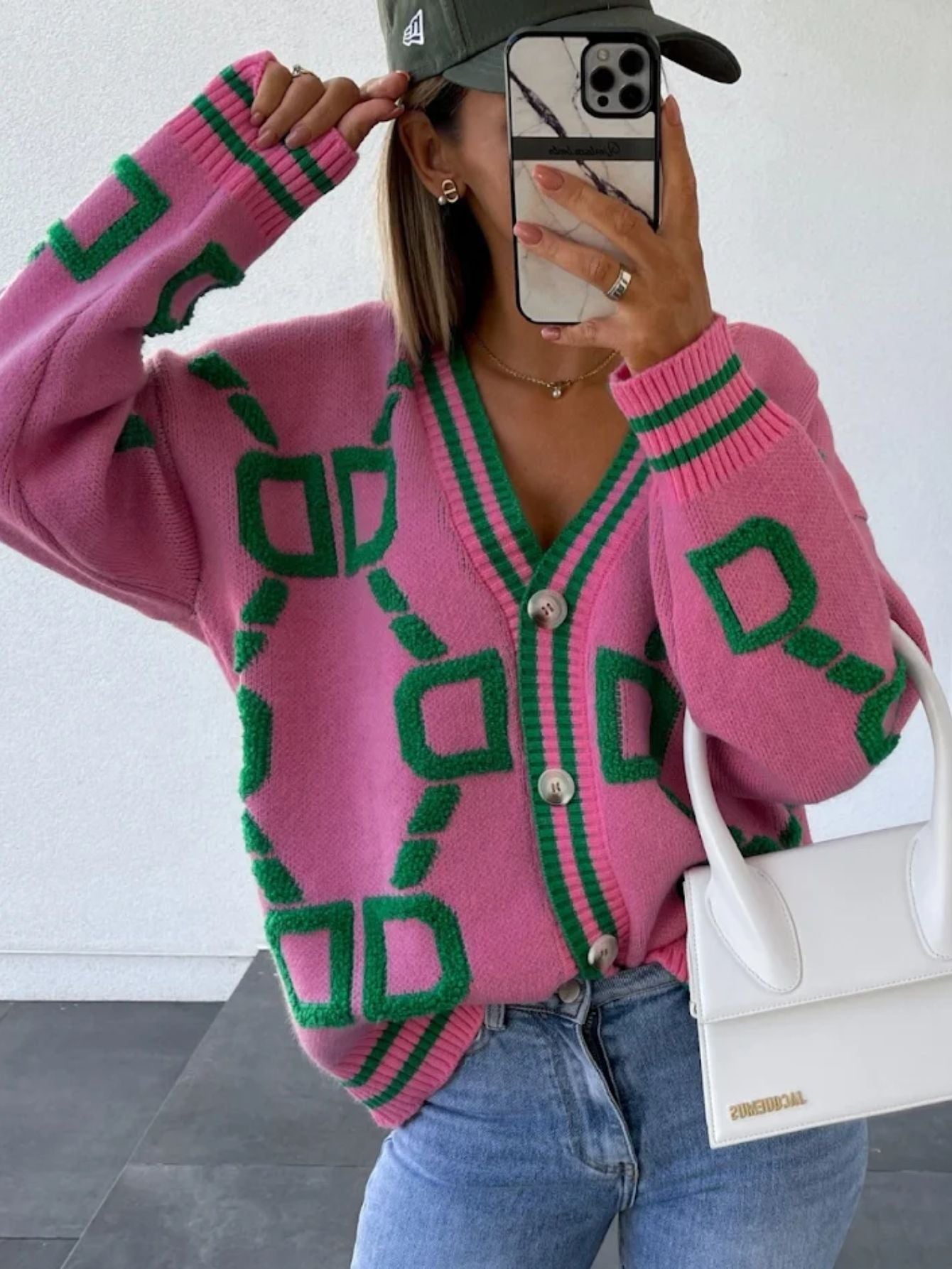 Colorblock V-Neck Button Knit Cardigan