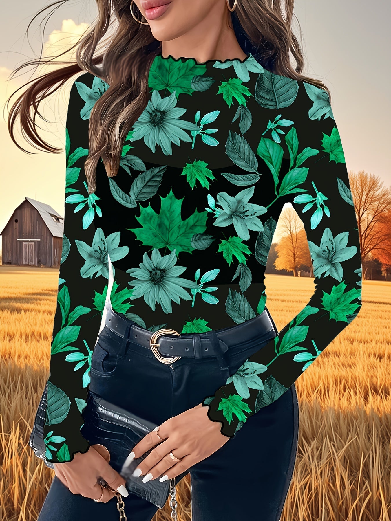 Elegant Sheer Purple Floral Mesh Top
