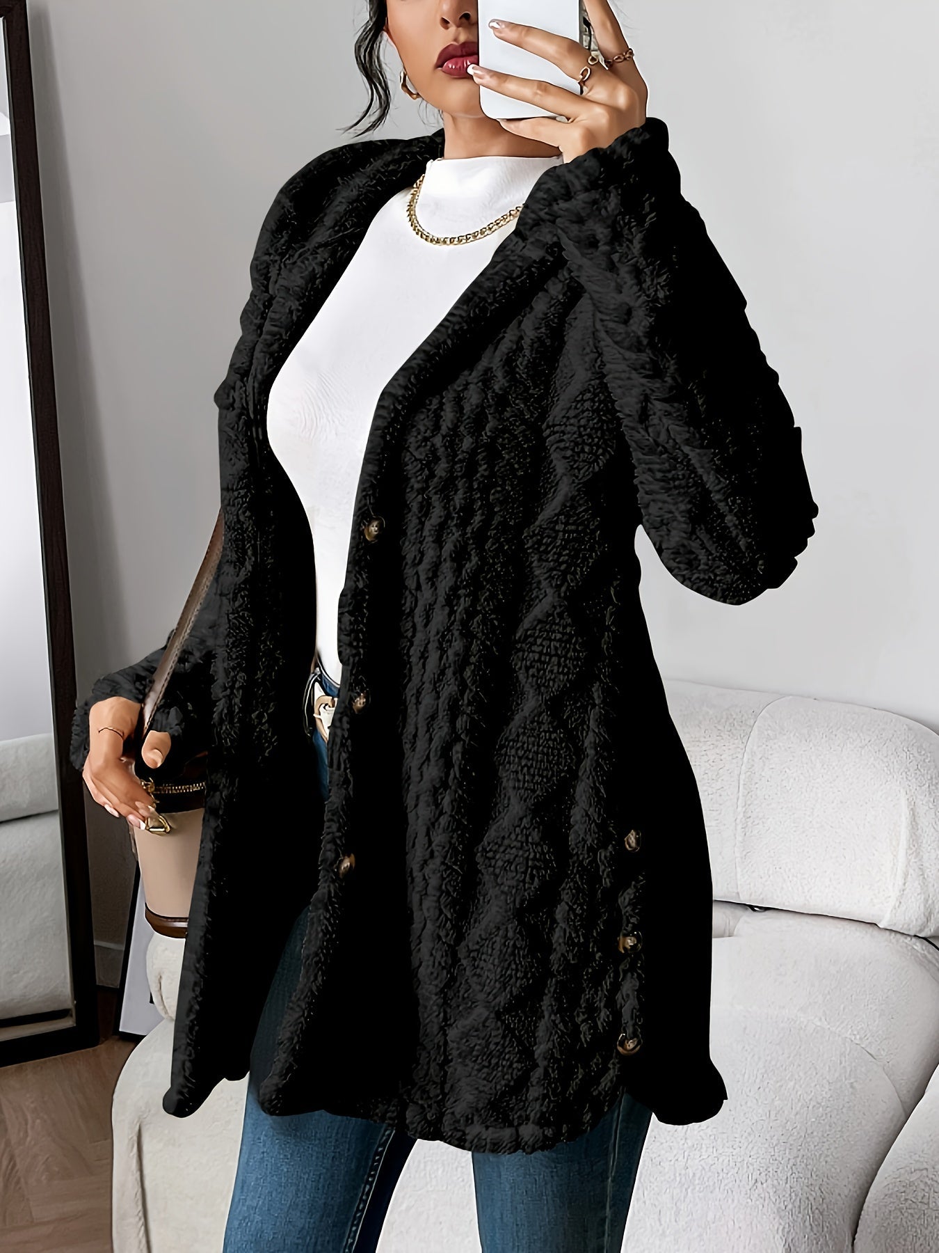 Plush Diamond Hooded Longline Cardigan