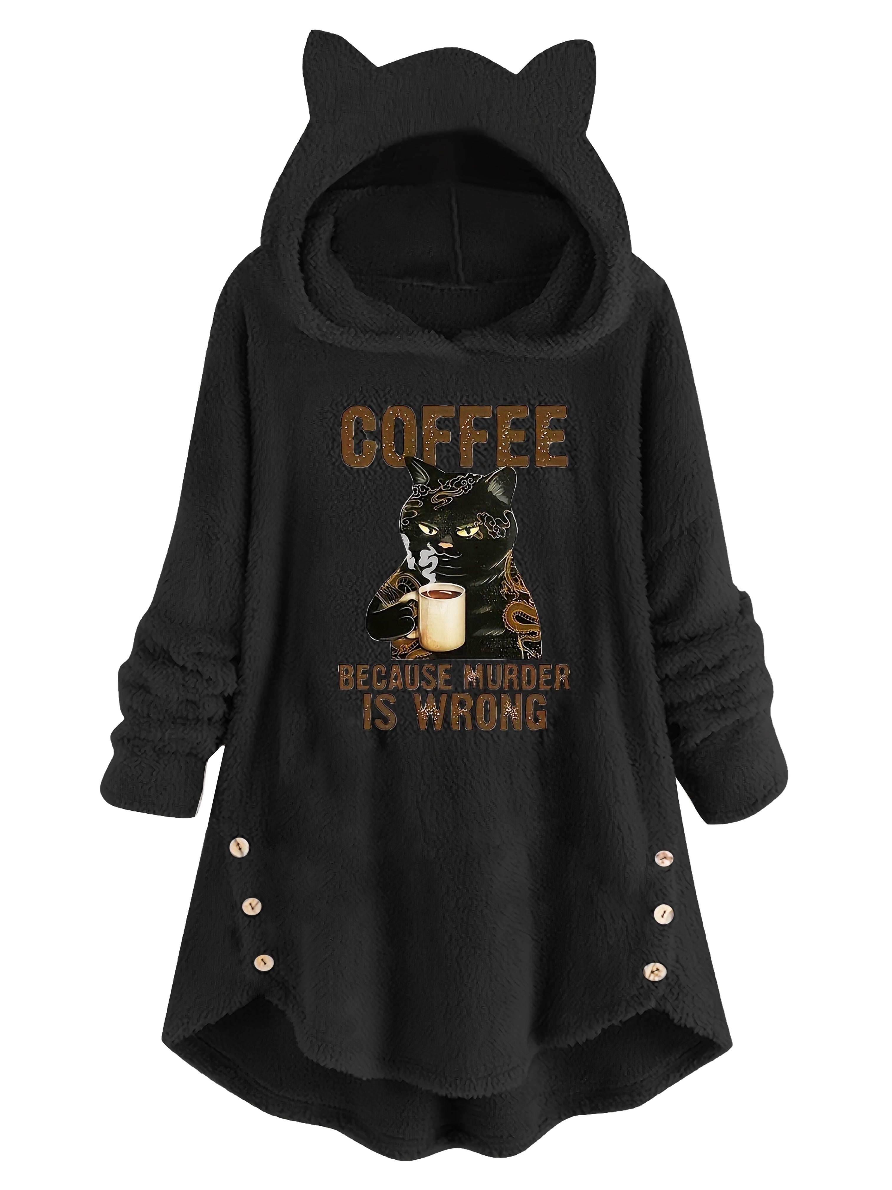 Cat Slogan Teddy Long-Sleeve Hoodie
