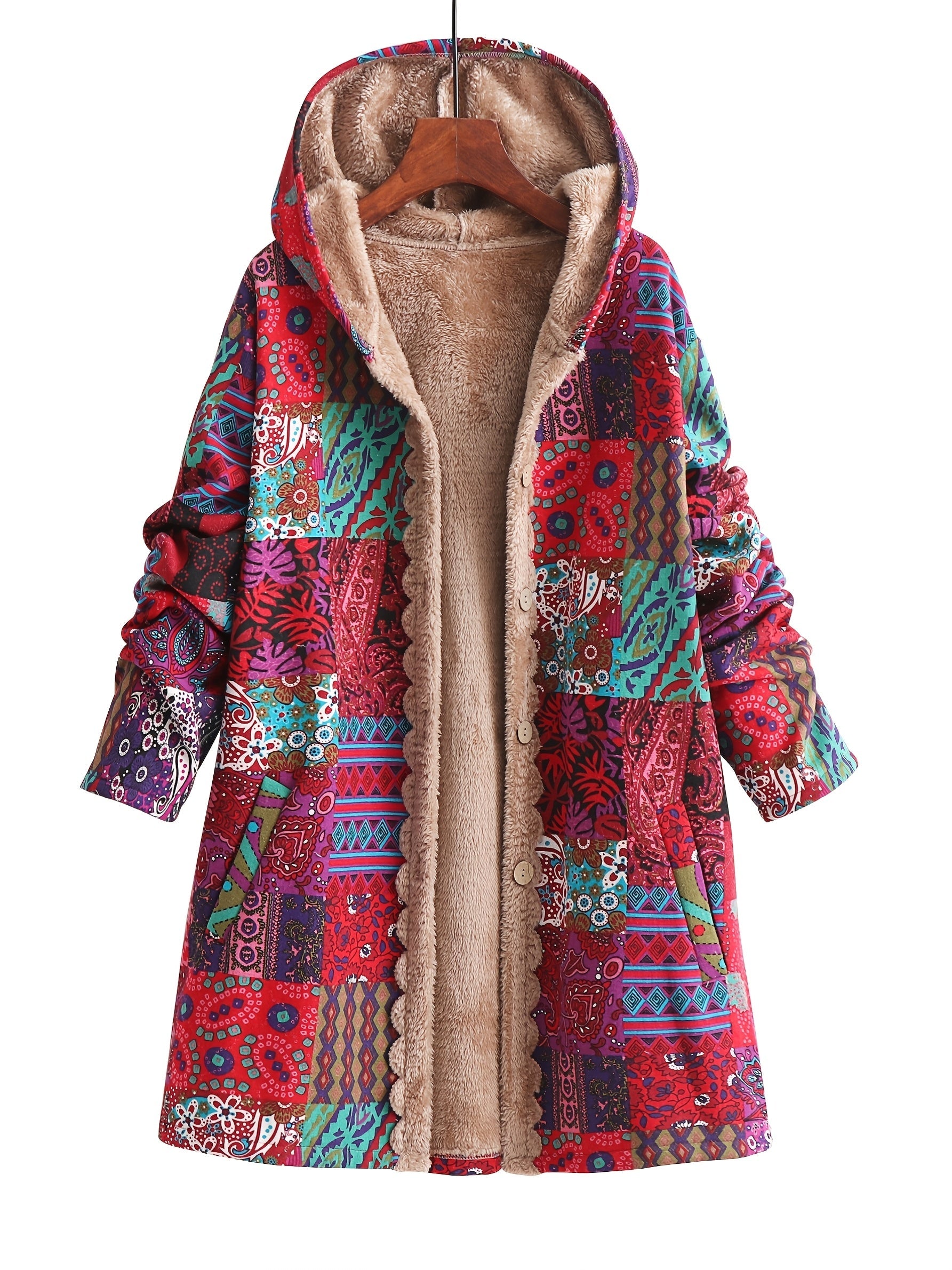 Cozy Floral Fleece-Lined Hooded Jacket