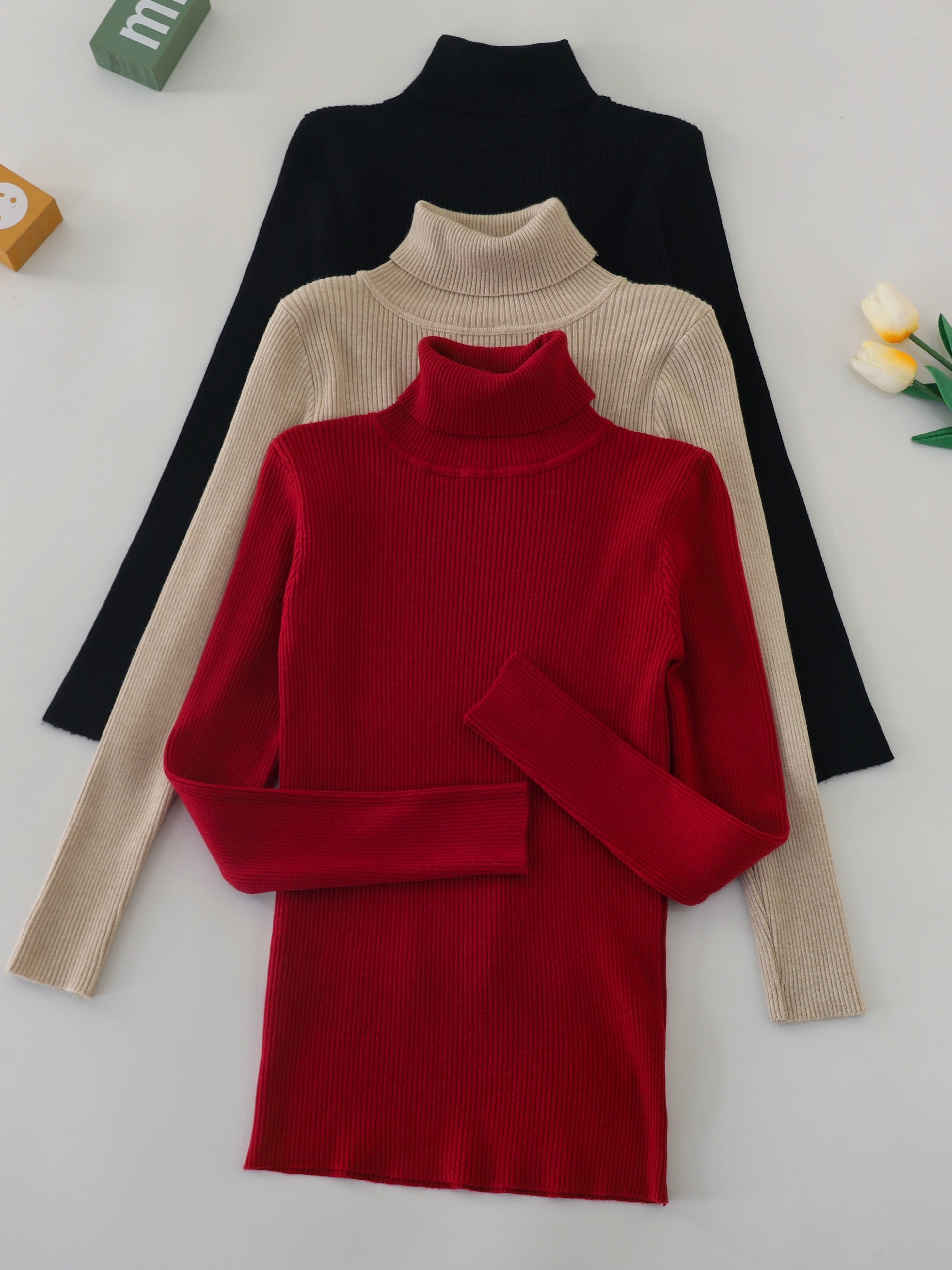3-Pack Long Sleeve Turtleneck Sweaters