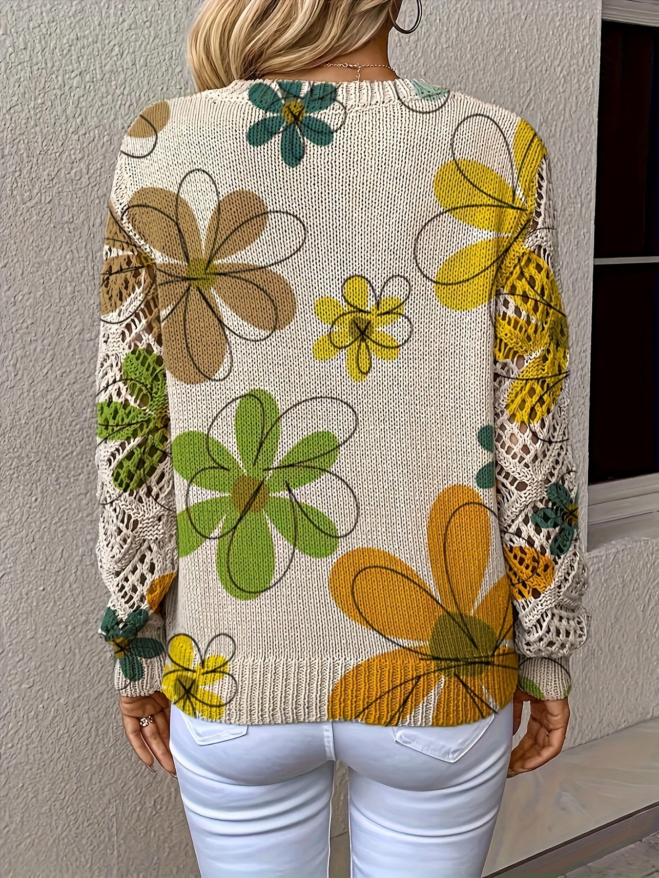 Elegant V-Neck Floral Boho Long-Sleeve Top