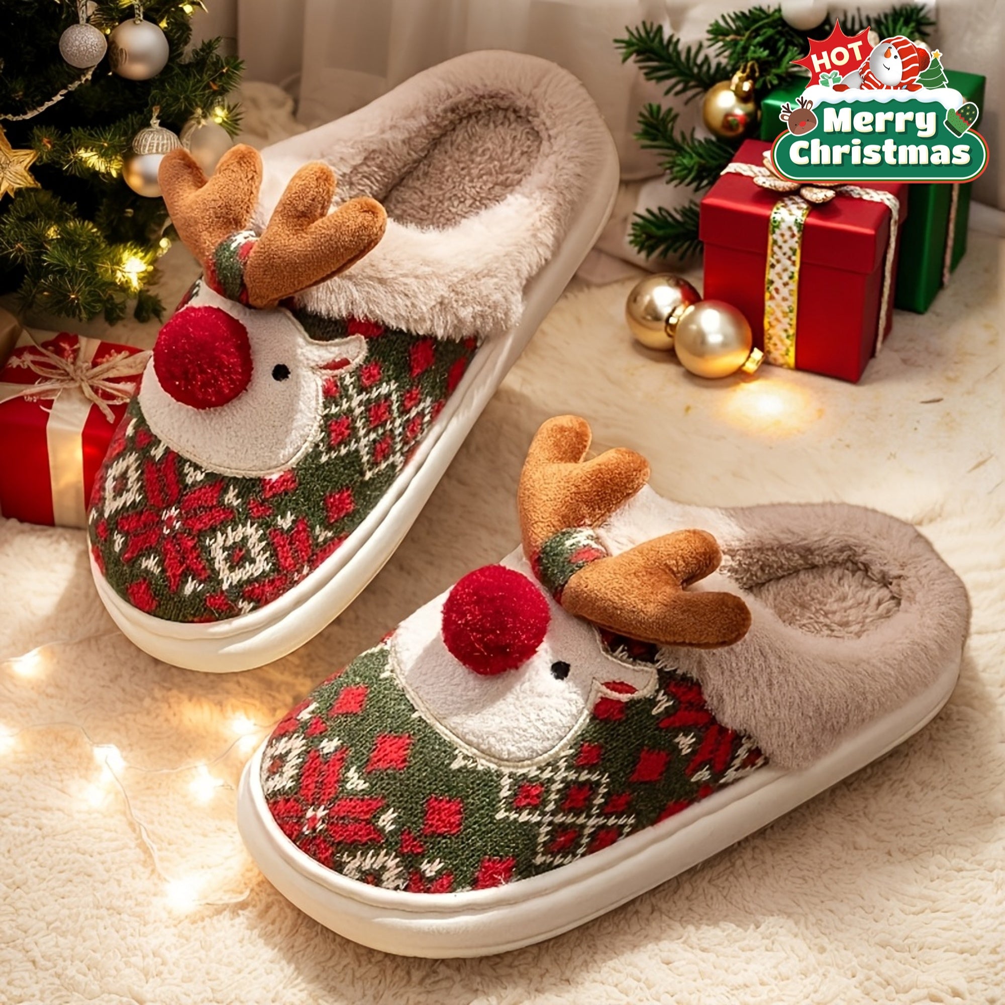 Chaussons Douillets Renne Joyeux