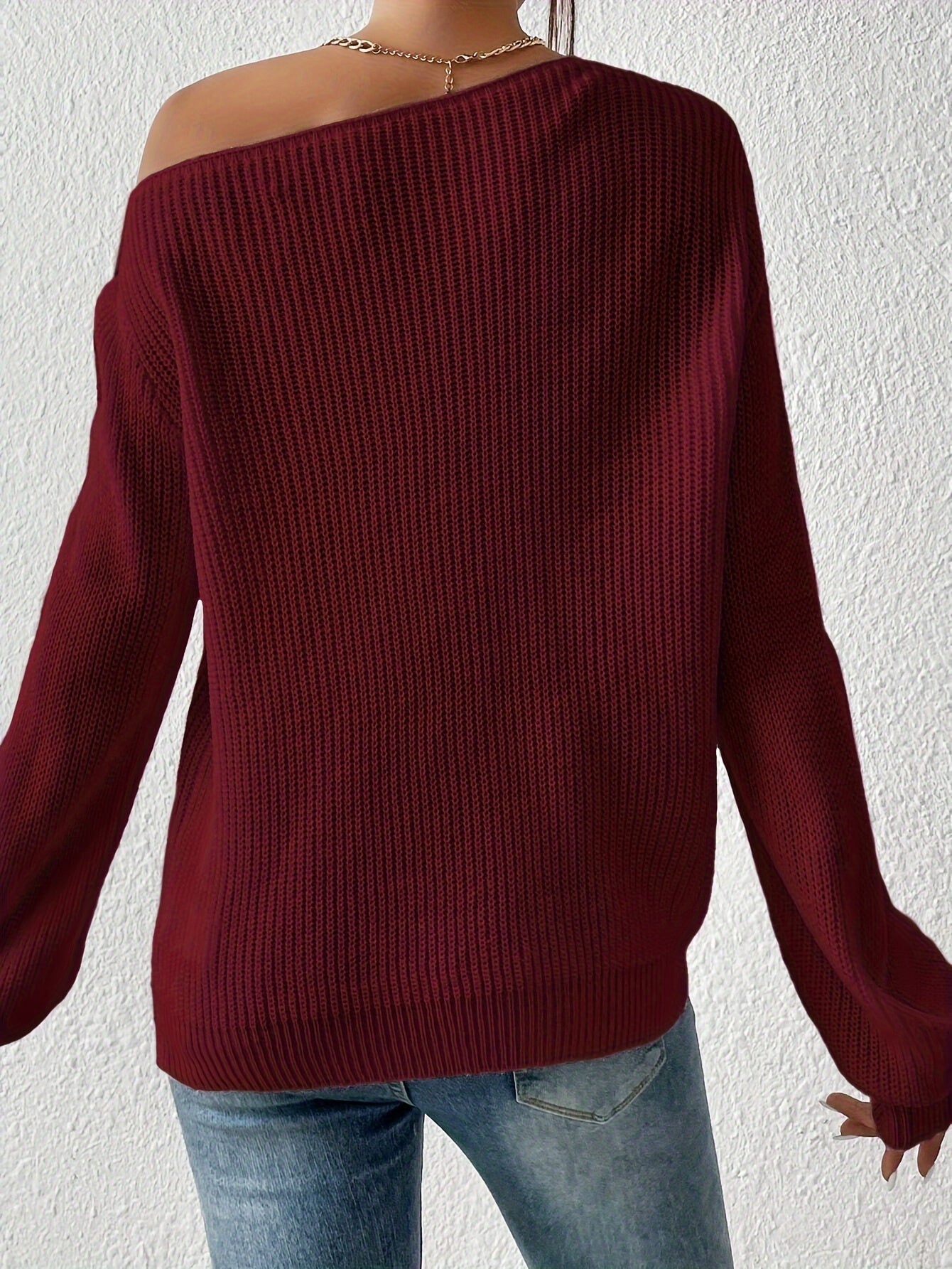 Elegant Asymmetrical Off-Shoulder Knit Sweater