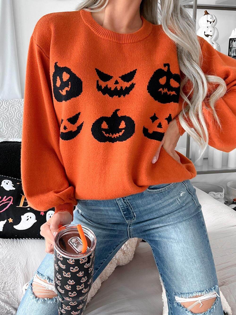 Carved Pumpkin Knit Halloween Sweater
