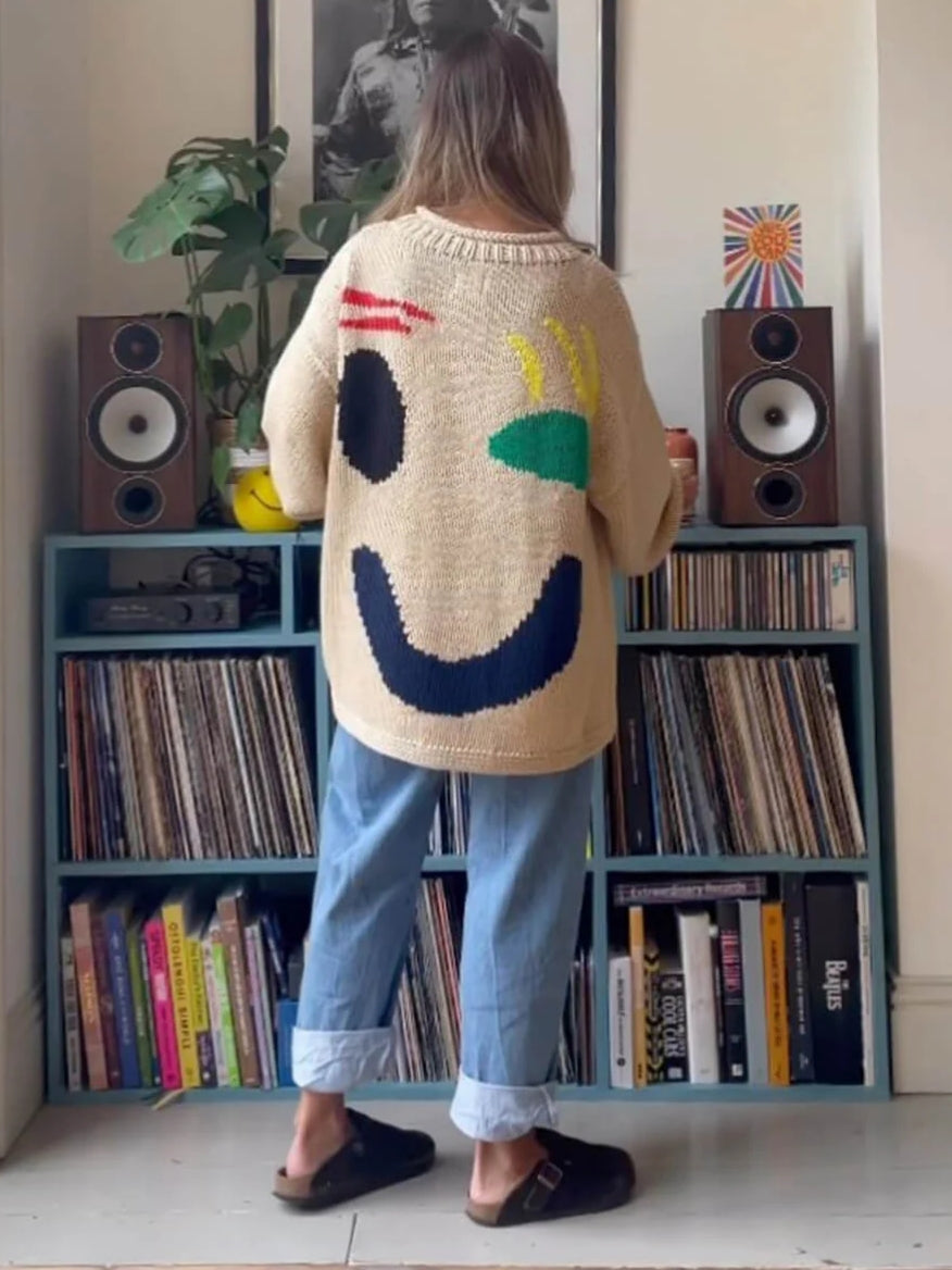 Oversized Graffiti Wicked Grin Graphic Sweater