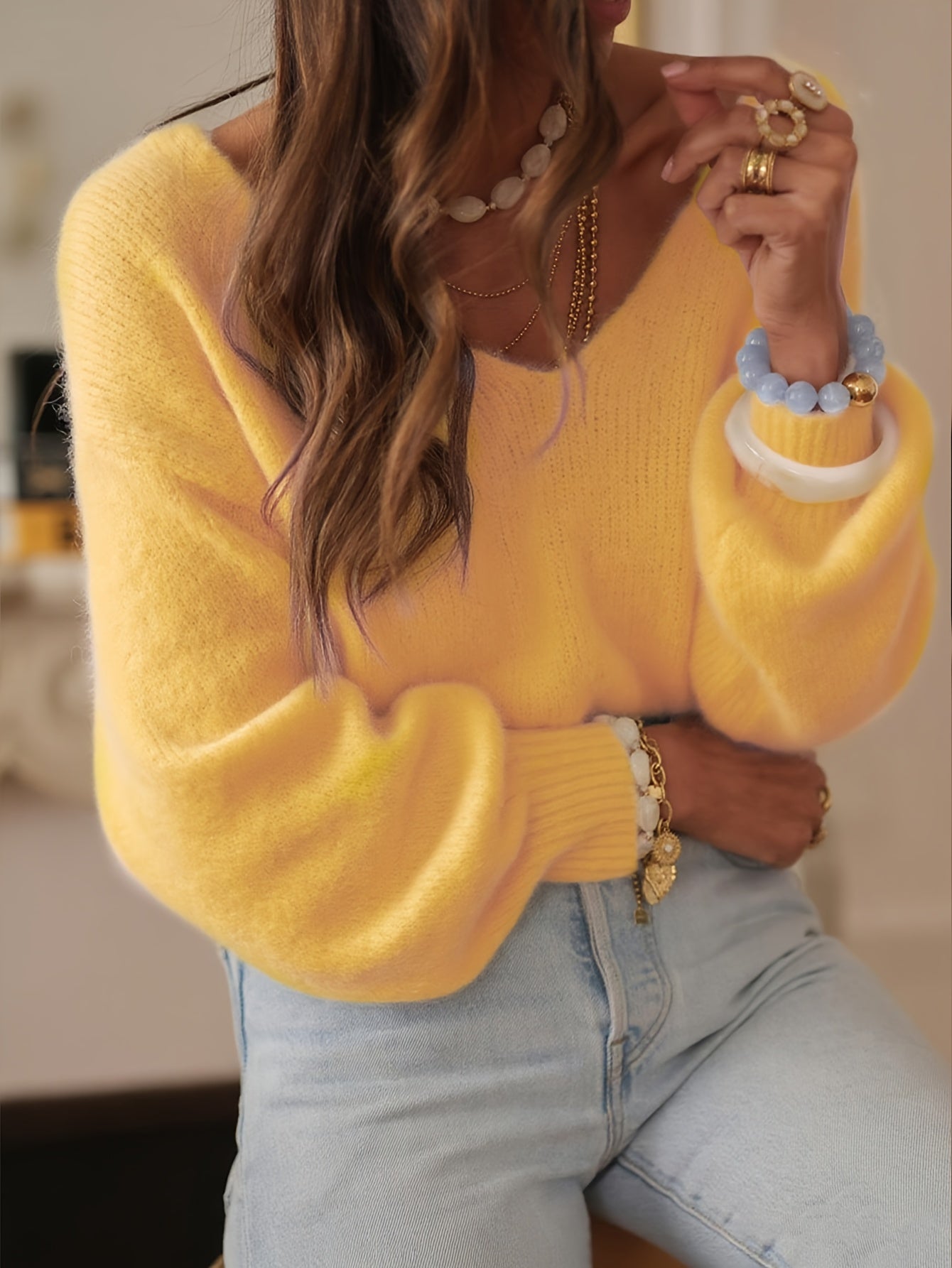 Oversized Bow V-Neck Knit Cardigan