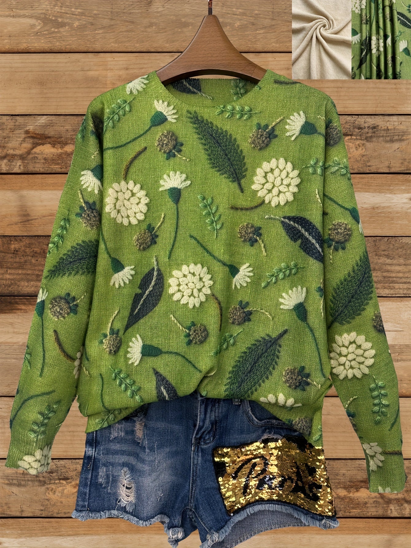 Dandelion Print Lightweight Crewneck Sweater